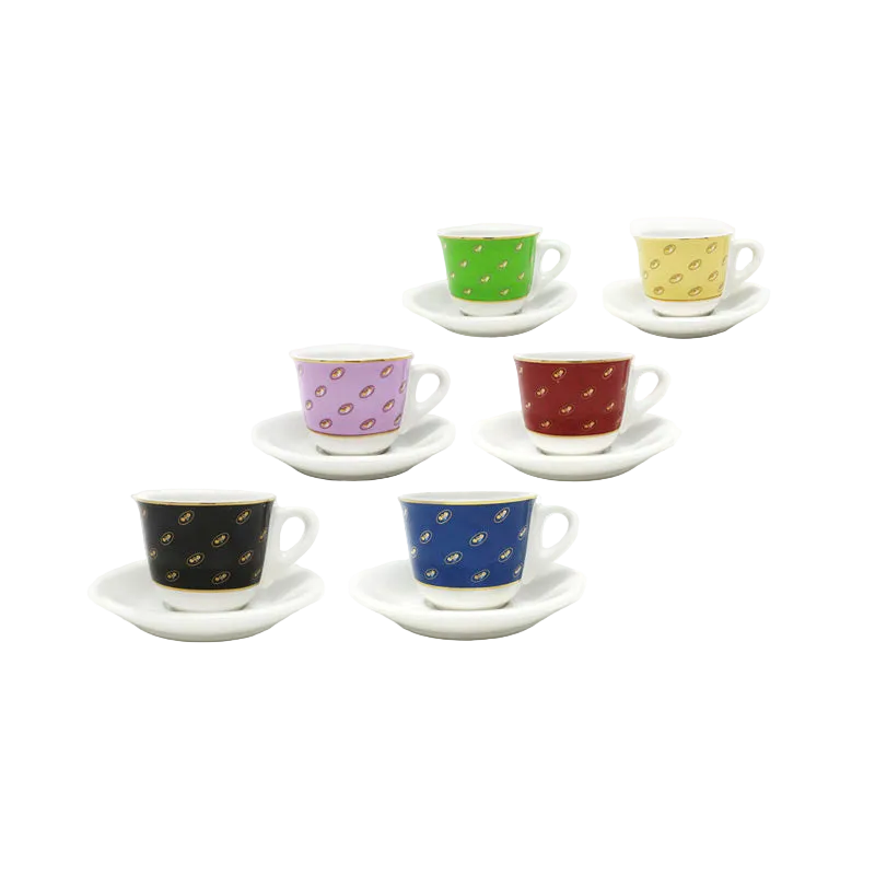 6 "COLOUR" ESPRESSO CUPS WITH SAUCERS